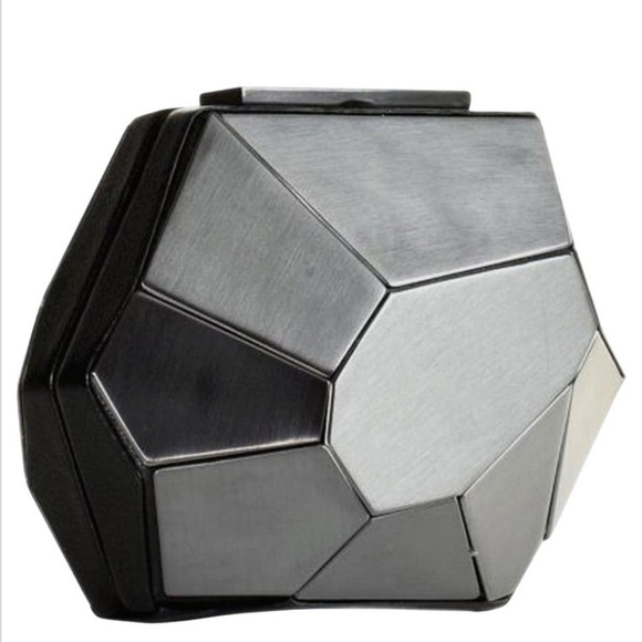 Herve Léger Rare, Multi-faceted Gold leather Minaudiere clutch - Picture 12 of 12